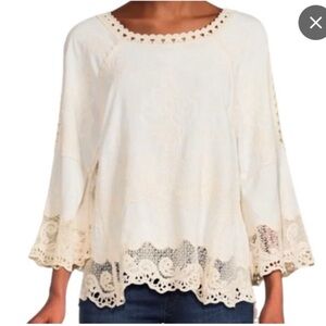 Democracy Bell Sleeve Embroidered Lace Trim